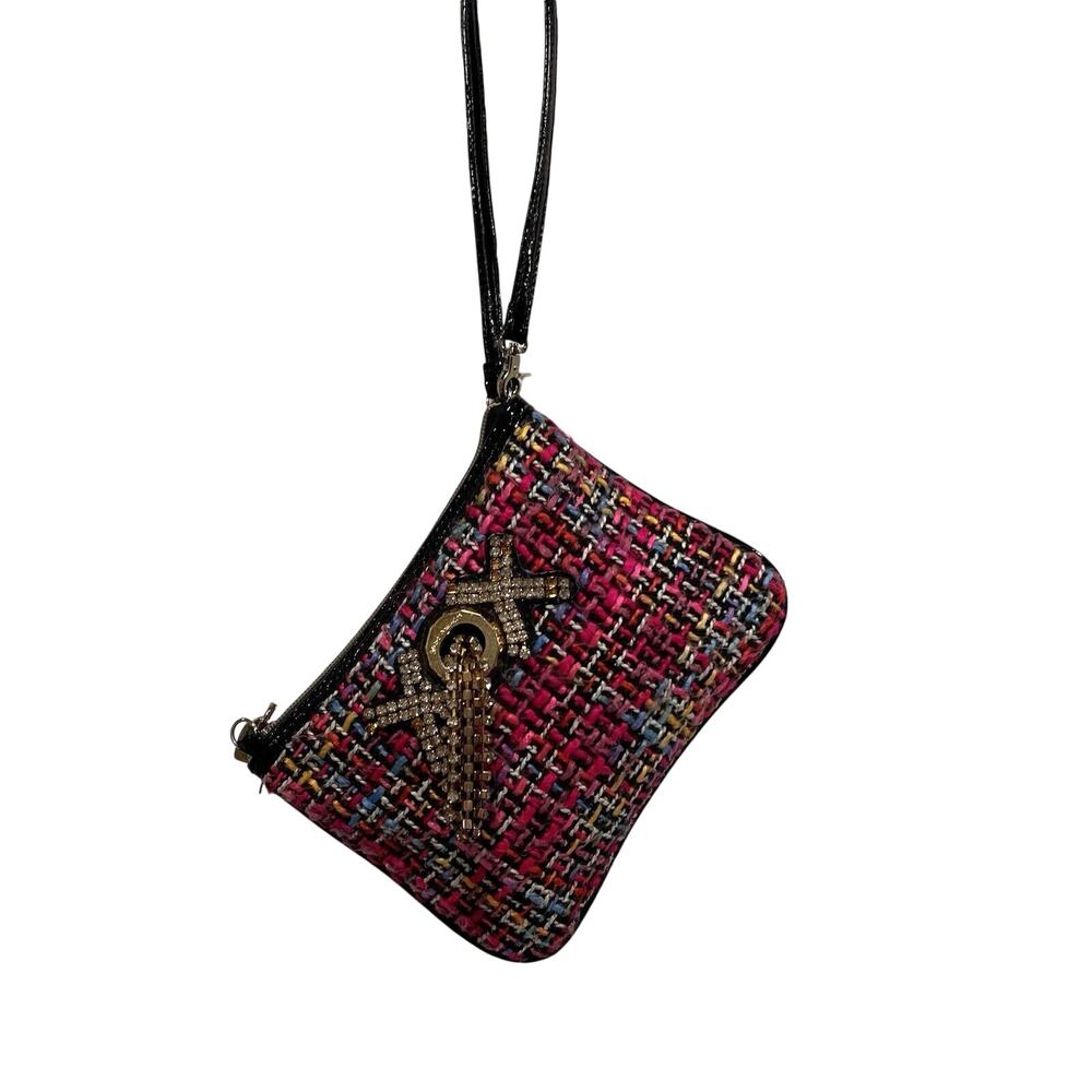 Betsey Johnson Tweed Rhinestone Wristlet